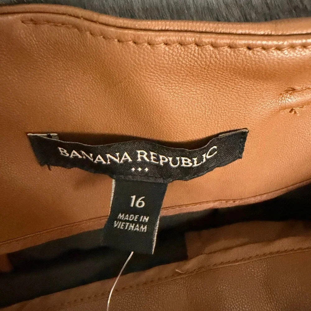 Banana Republic Faux Leather Mini Skirt Womens 16 Brown Tie Waist 713575-02-1